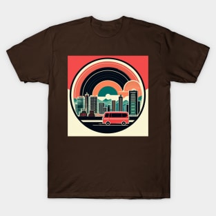 Vinyl Record Cityscape Retro Music Road Trip Graphic T-Shirt